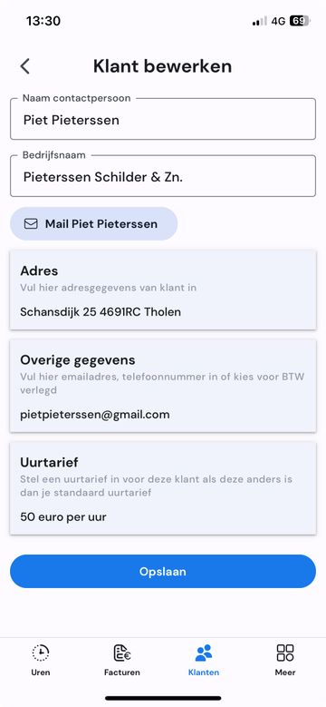 Detailscherm van contacten op mobiel