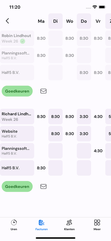 Overzicht van uren goedgekeurde uren op mobiel