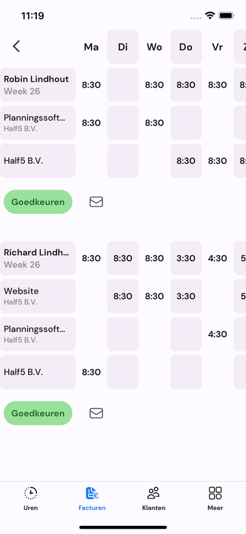 Overzicht van uren om goed te keuren op mobiel