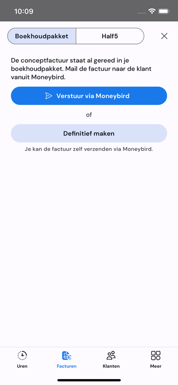 Verzenden van factuur via boekhoudkoppelingen op mobiel