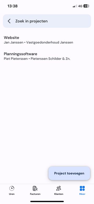 Overzicht van projecten op mobiel