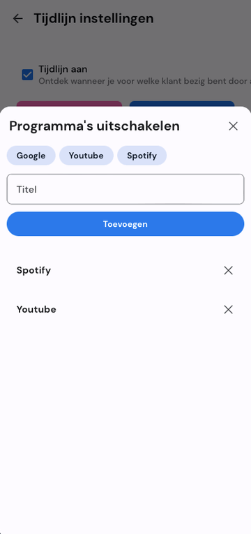Uitschakelen van programma's in de tijdlijn zodat ze niet worden weergegeven