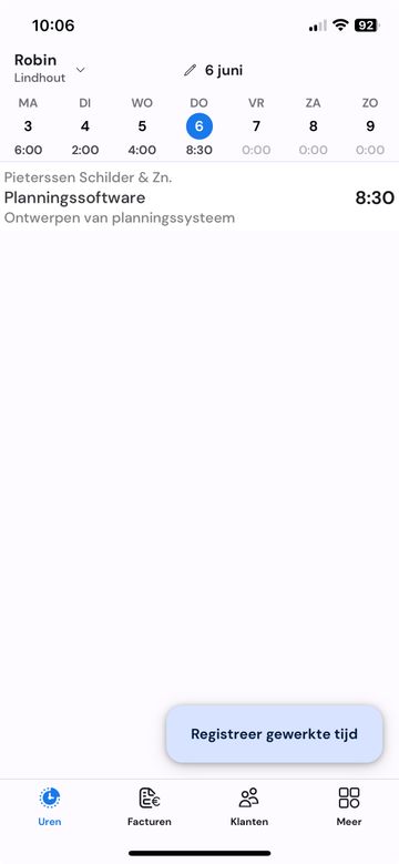 Overzicht van geregistreerde uren op mobiel